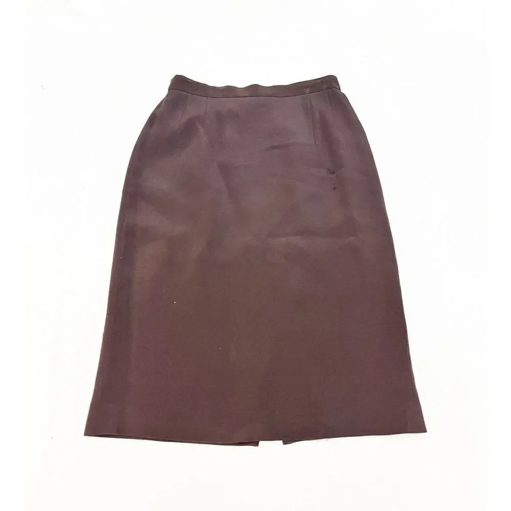 Giorgio Armani Le Collezioni Brown Pencil Skirt Back Slit Wool/Silk Size 4